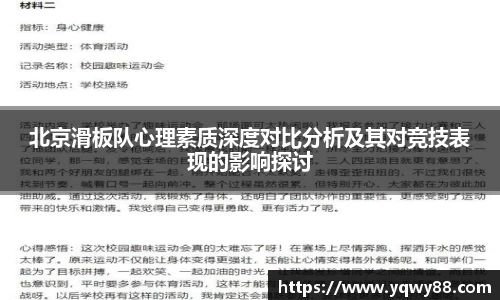北京滑板队心理素质深度对比分析及其对竞技表现的影响探讨